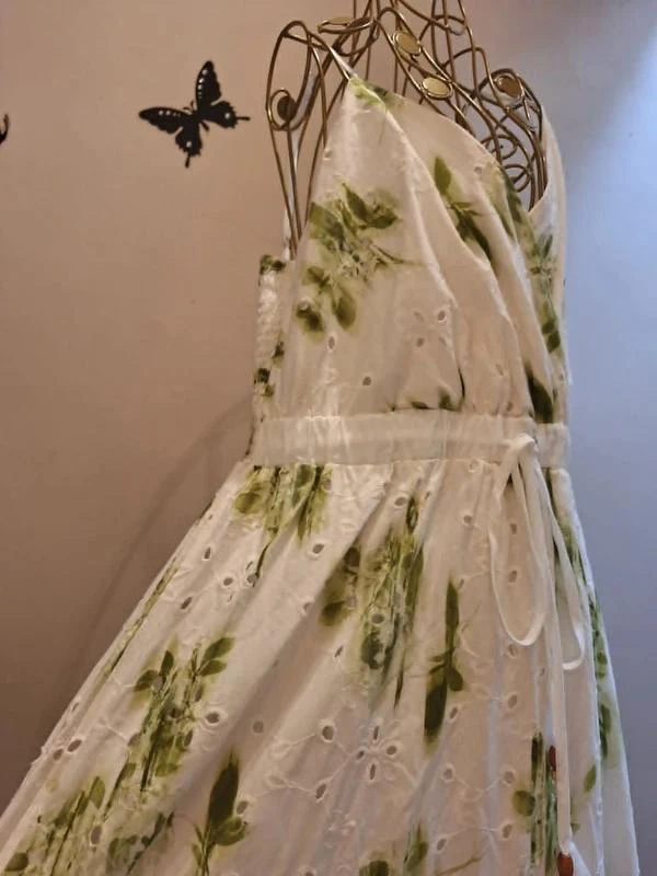 Robe longue en coton imprimé & broderies anglaises